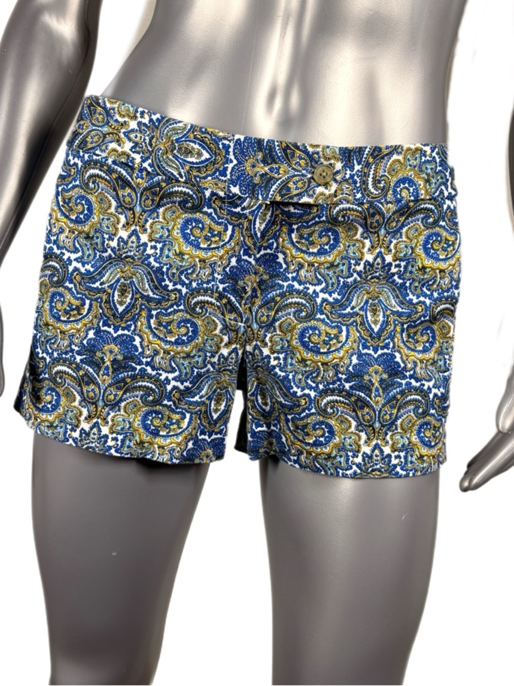 J. Crew | City Fit  Blue & Gold Paisley Flat Front Chino Shorts